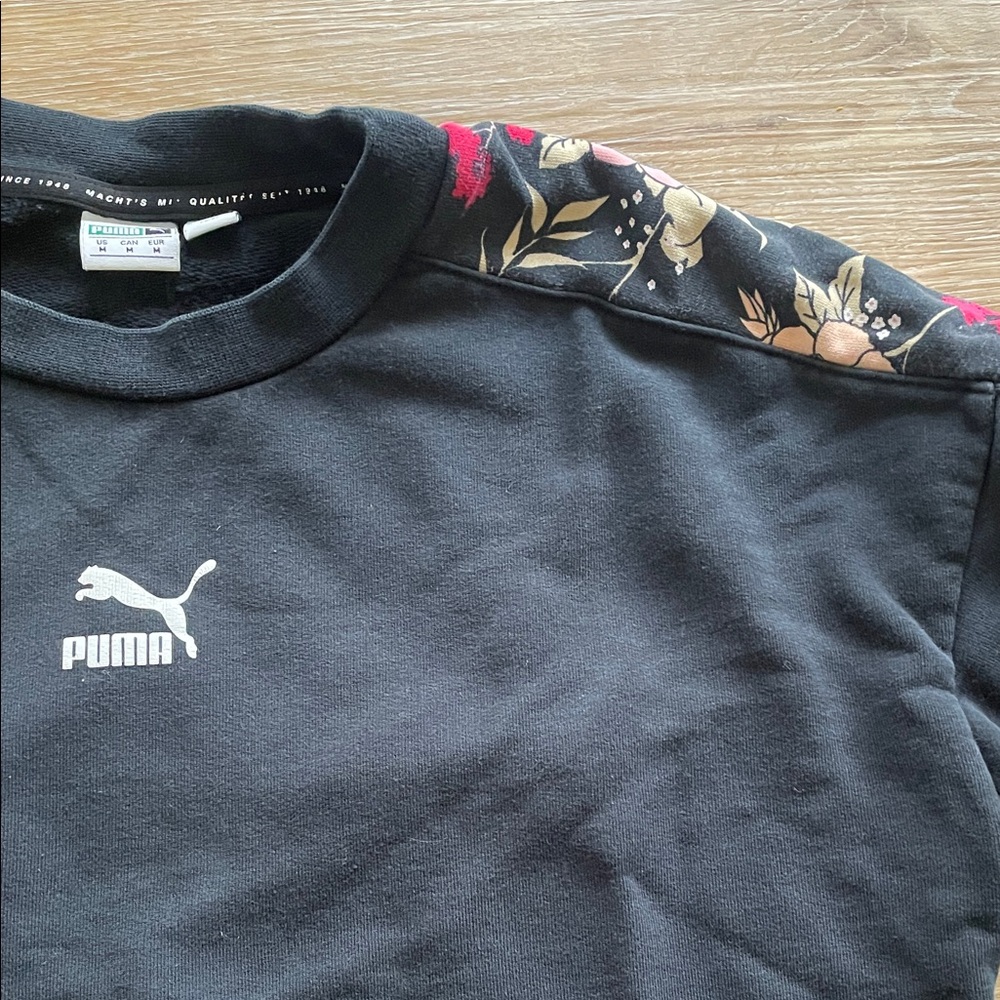 Puma Black Sweatshirt with Floral Sleeve